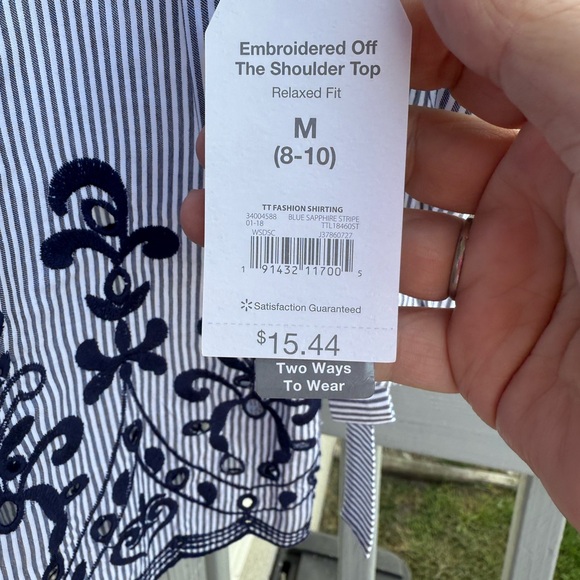 Time and Tru Blue Striped Blouse with Dark Embroidery - Picture 3 of 4
